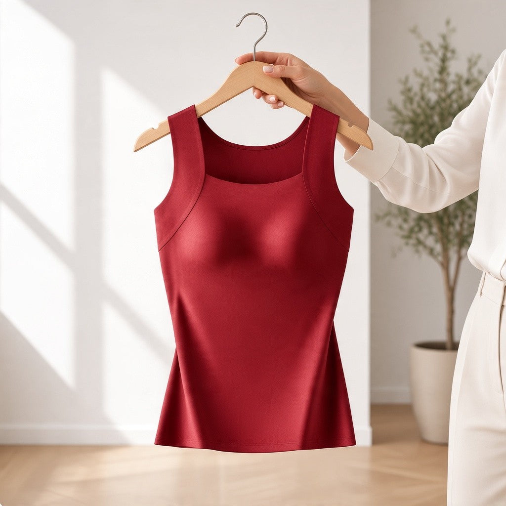 Le débardeur Vibra rouge sur son cintre, idée cadeau de Noël